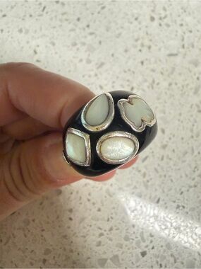 Authentic Tous Black Resin Ring with Mother-of-Pearl